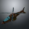Camouflage Military Helicopter with Rotors Cockpit Windows and Detailed Design on Gray Background