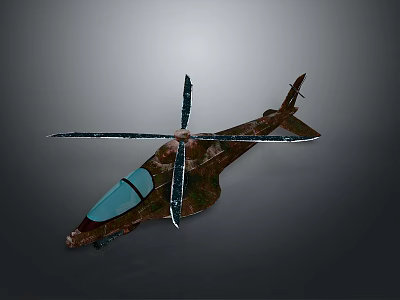 Camouflage Military Helicopter with Rotors Cockpit Windows and Detailed Design on Gray Background 3d model