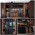 Elegant Modern Kitchen Interior With Dark Wood Cabinets And Marble Countertop