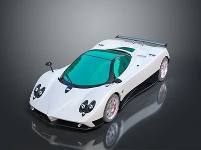 Sporty White Supercar With Green Windshield Black Front Design And Rear Spoiler 3d model