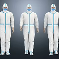 Woman In White Protective Suit With Blue Stripes And Face Shield Standing