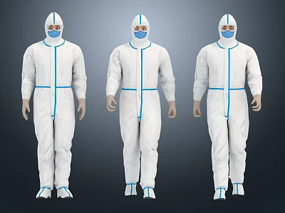 Woman In White Protective Suit With Blue Stripes And Face Shield Standing 3d model