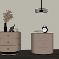 Modern Light Bedside Tables With Three Drawers Gold Handles Dried Flowers Books And Vintage Clock
