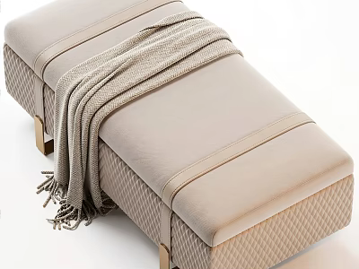 Modern Upholstered Ottoman With Knitted Throw Blanket And Textured Upholstery 3d model