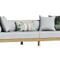 Light Gray Beige Three Seater Sofa With Wooden Black Frame Patterned Solid Cushions Metal Legs 3d model