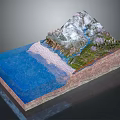 Modern Geological Model Displaying Mountain Water Layered Structure And Vegetation Details
