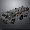 Six Wheeled Armored Military Vehicle Featuring Heavy Duty Armor Reinforced Body and Tactical Gear