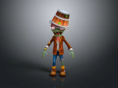 Cartoon Zombie Character With Bucket Hat Brown Coat Blue Pants And Green Skin 3d model