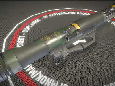 Military Rocket Launcher With Camouflage Pattern Yellow Stripe And Easternland Group Logo 3d model