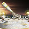 Ornamental Garden Telescope With Gear Details Railing And Sunset Mountain View
