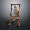 Rustic Wooden Rocking Dining Chair with Armrests Vertical Slats Back and Natural Wood Grain