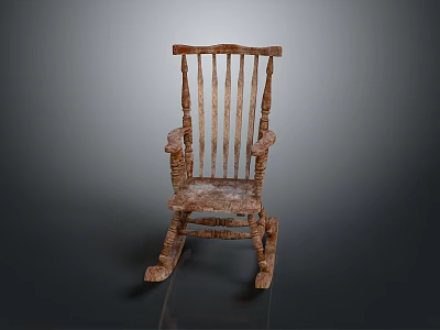 Rustic Wooden Rocking Dining Chair with Armrests Vertical Slats Back and Natural Wood Grain 3d model