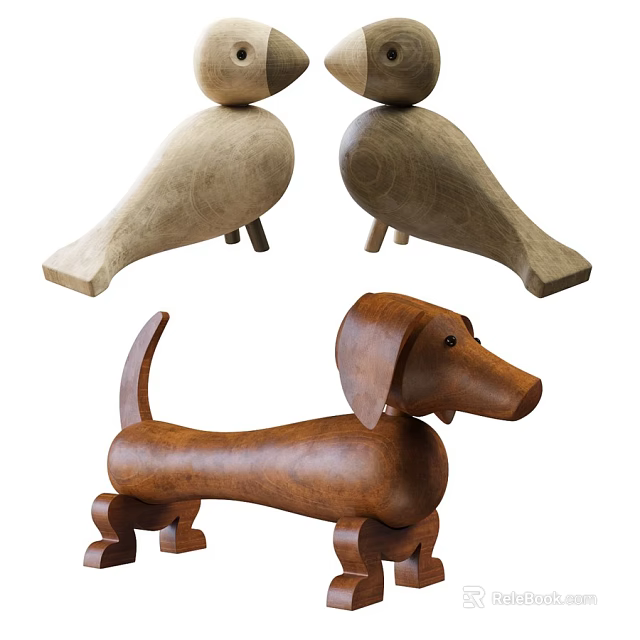 Handcrafted Wooden Animal Dolls Featuring Dog Shape And Natural Design 3d model 