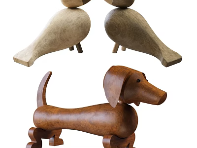 Handcrafted Wooden Animal Dolls Featuring Dog Shape And Natural Design 3d model