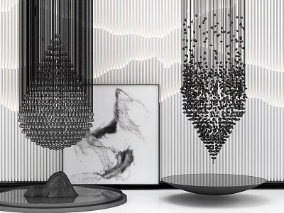 Elegant Modern Chandelier Design With Geometric Metal Structure And Decorative Wall Art 3d model