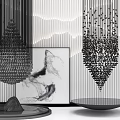 Elegant Modern Chandelier Design With Geometric Metal Structure And Decorative Wall Art