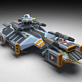 Futuristic Sci-Fi Armored Vehicle With Multiple Cannons And Warning Signs 3d model