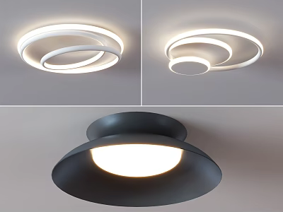 Modern Circular Ceiling Lights Design With White Rings And Black Shade Illumination 3d model