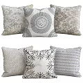 Decorative Throw Pillows With Geometric Circular And Embroidered Patterns In Gray White Blue 3d model