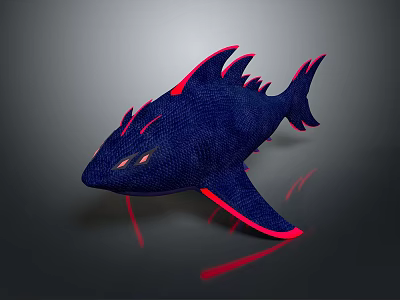 Modern Dark Blue Fish 3D Model With Red Accents And Sharp Fins Design 3d model