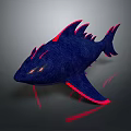 Modern Dark Blue Fish 3D Model With Red Accents And Sharp Fins Design