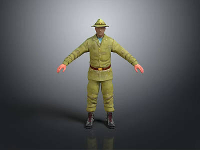 Man in Yellow Uniform With Hat Belt and Boots 3D Character Model 3d model