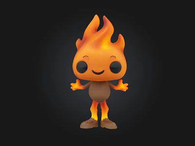 Cute Flame Themed Cartoon Doll With Smiling Face Open Arms And Orange Flames 3d model