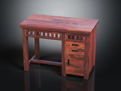 Solid Wood Classic Writing Desk With Lattice Detail Drawers And Cabinet Storage 3d model