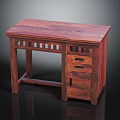 Solid Wood Classic Writing Desk With Lattice Detail Drawers And Cabinet Storage