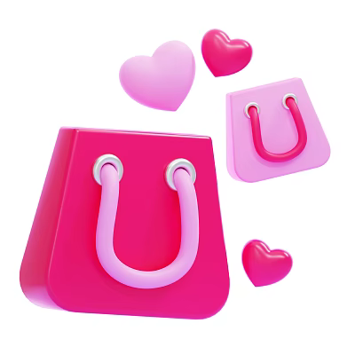 Pink Shopping Bags Design With Floating Heart Shapes And Decorative Elements 3d model