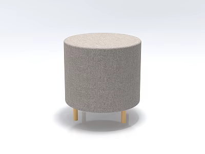 Stylish Gray Round Footstool With Linen Fabric And Wooden Legs For Home Decor 3d model