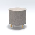 Stylish Gray Round Footstool With Linen Fabric And Wooden Legs For Home Decor