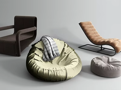 Stylish Single Sofa Collection With Armchair Bean Bag Chaise Lounge And Blanket 3d model