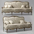 Elegant Classical Sofa with Carved Frame Patterned Fabric Plush Cushions and Decorative Legs