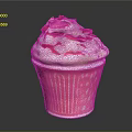 Creamy Ice Cream With Whipped Cream In Pink Cup With White Dots And Stripes