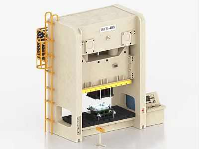 Industrial Hydraulic Press Equipment Model HY-400 With Yellow Ladder Control Panel And Workbench 3d model