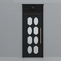 Elegant Black Swing Door With Decorative Top Glass Panels And Gold Handle Design