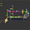 Industrial Yellow Piping System With Valves Supports And Green Components
