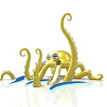 Yellow Octopus Shaped Playground Equipment With Curved Tentacles And Blue Wave Details For Kids