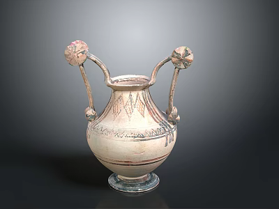 Ancient Ceramic Vase With Double Floral Handles Intricate Patterns And Transparent Base 3d model