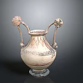 Ancient Ceramic Vase With Double Floral Handles Intricate Patterns And Transparent Base