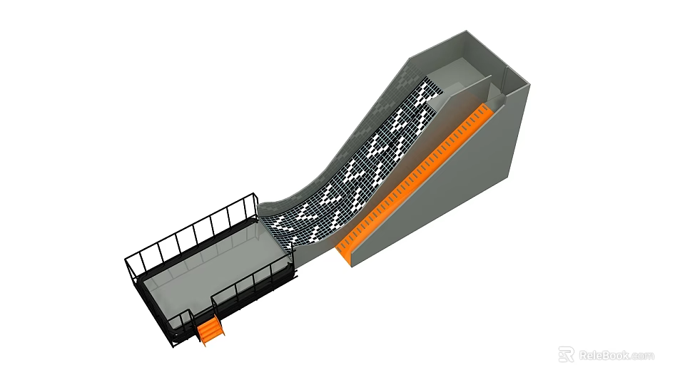 Outdoor Play Equipment Slide Structure With Orange Steps And Safety Handrail 3d model 