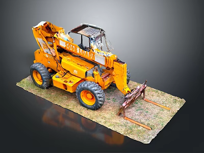 Vintage Yellow Loader Model With Large Wheels Front Bucket And Textured Base 3d model