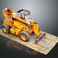 Vintage Yellow Loader Model With Large Wheels Front Bucket And Textured Base 3d model