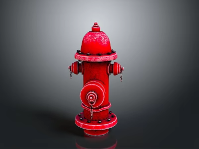 Isolated Red Fire Hydrant With Shiny Metal Parts On Gray Background 3d model