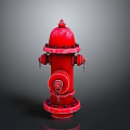 Isolated Red Fire Hydrant With Shiny Metal Parts On Gray Background