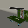 Modern Green Felt Billiard Table With Cue Sticks Balls And Overhead Lighting