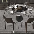 Modern Circular Dining Table Set With Marble Top And Six Upholstered Chairs 3d model