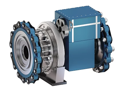 Blue And Silver Engine Featuring Gear Bearing Components And Mechanical Housing 3d model