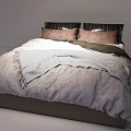 Minimalist Double Bed With Striped Bedspread And Soft Pillows In Modern Bedroom